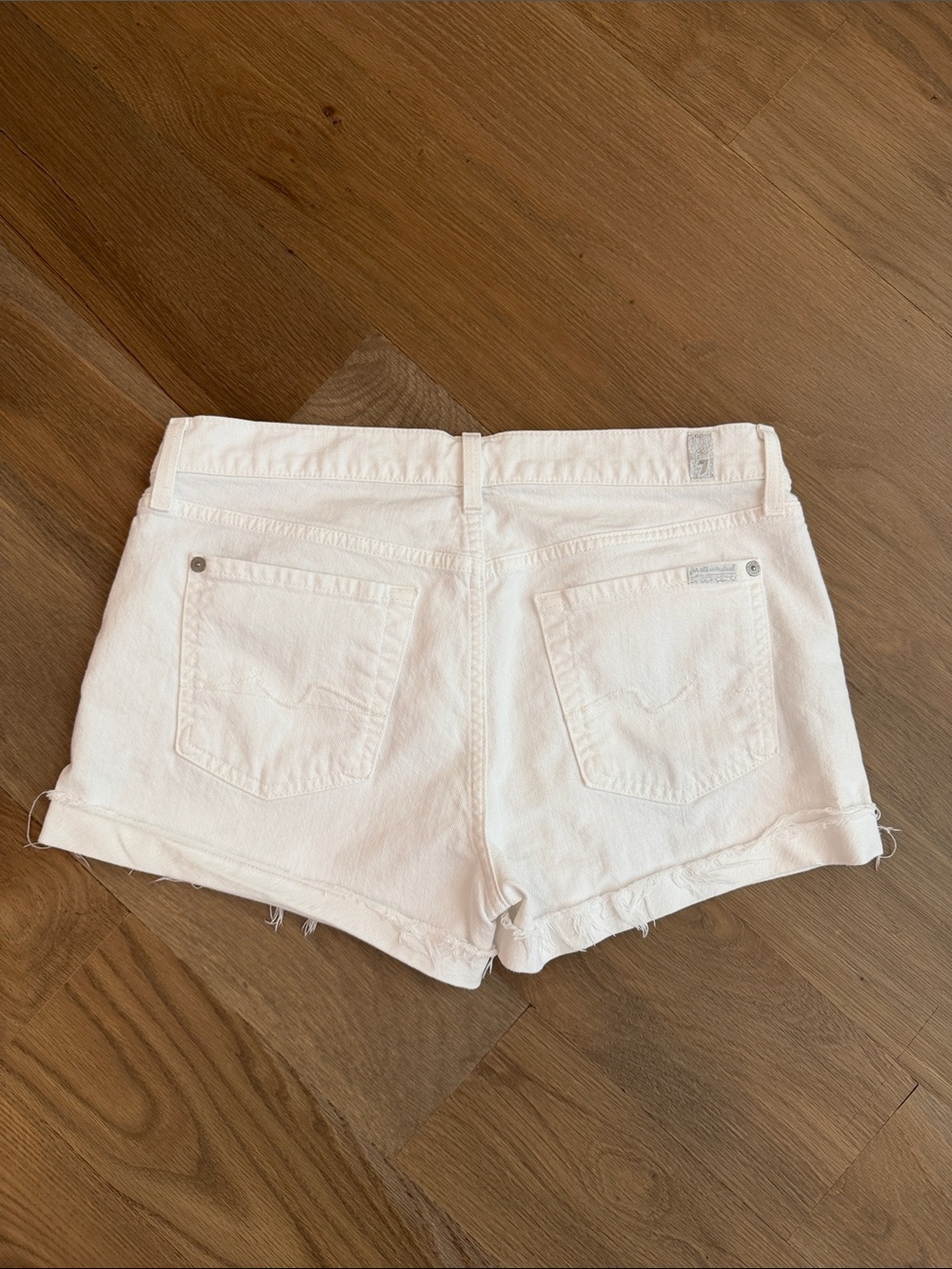 7 For All Mankind White Denim Cutoff Shorts